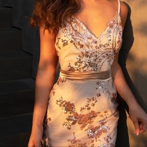 SULTRY elegant champagne sequin evening dress